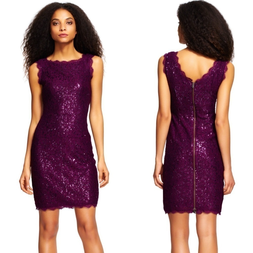 ADRIANNA PAPELL CHERRY RED EYELASH LACE SEQUIN LINED HOLIDAY SHEATH DRESS